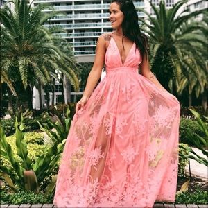 Blush floral mesh maxi dress